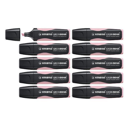 STABILO GREEN BOSS PASTEL EVIDENZIATORE PUNTA A SCALPELLO 2/5 mm ROSA ANTICO CONF 10 Pz.